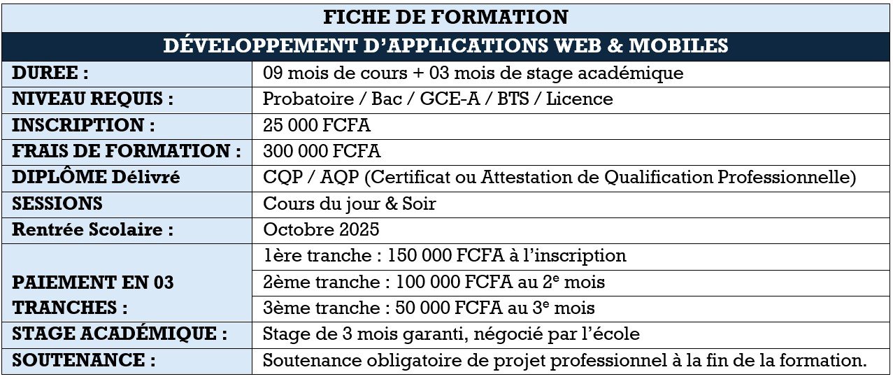 Formation en developpement web et mobile Griotys academy cameroun