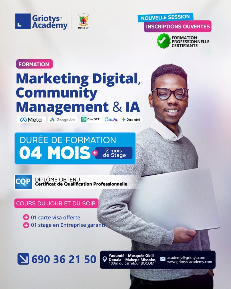 Formation marketing digital community management et IA griotys academy cameroun